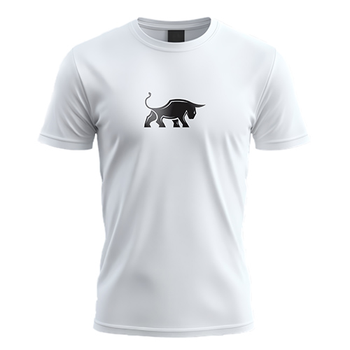 Iconic Monumental Black Bull Logo logo on a white t-shirt mockup