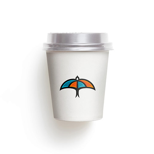 Bird Umbrella Logo logo on a take-away coffee cup mockup