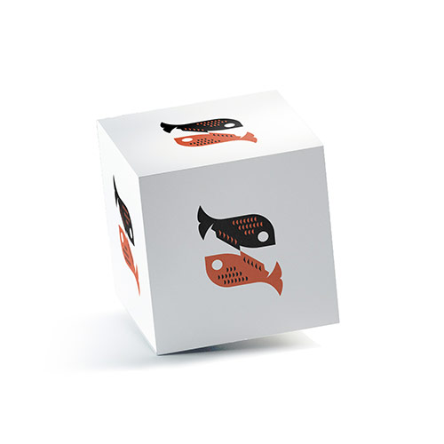 Letter S Fishes Logo logo on a 3D square box mockup