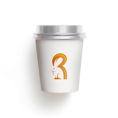 R Rabbit Logo logo on a take-away coffee cup mockup