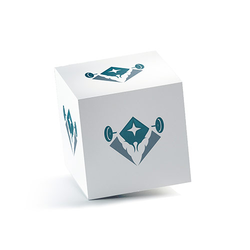 V Gym Logo logo on a 3D square box mockup