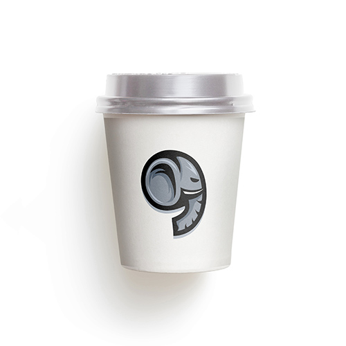 Comma Elephant Logo logo on a take-away coffee cup mockup