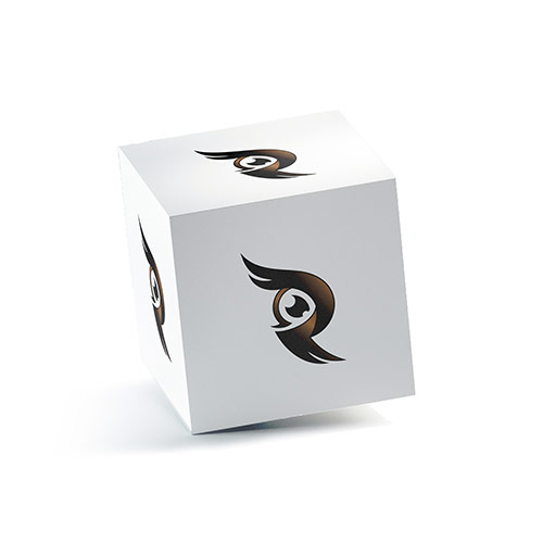 R Owl Eye Logo logo on a 3D square box mockup