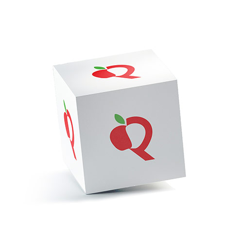 R Apple Logo logo on a 3D square box mockup