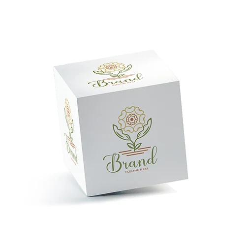 Organic Soybeans Line Art Flower Logo logo on a 3D square box mockup