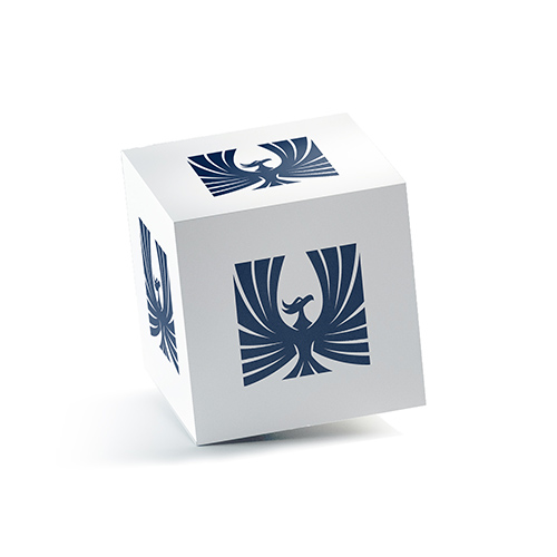 Phoenix Square Logo logo on a 3D square box mockup