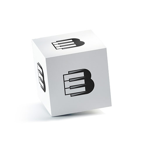 EB Piano Logo logo on a 3D square box mockup