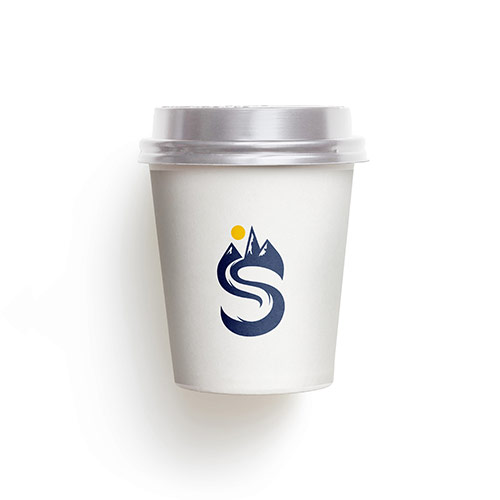 Letter S Mountains Logo logo on a take-away coffee cup mockup