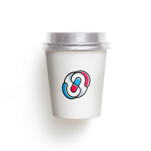 S Pill Logo logo on a take-away coffee cup mockup