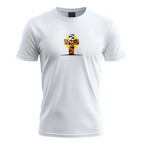 Tiger Cross Logo logo on a white t-shirt mockup