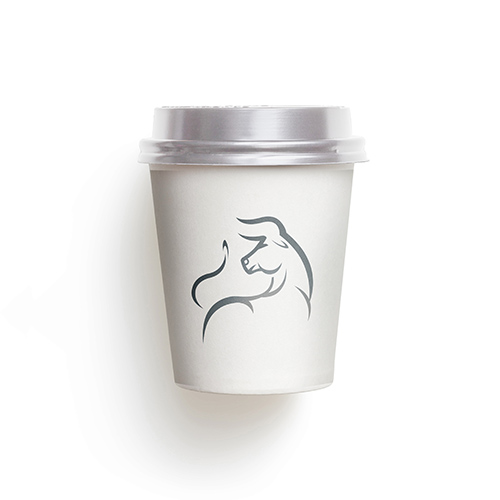 Iconic Silver Bull Logo logo on a take-away coffee cup mockup