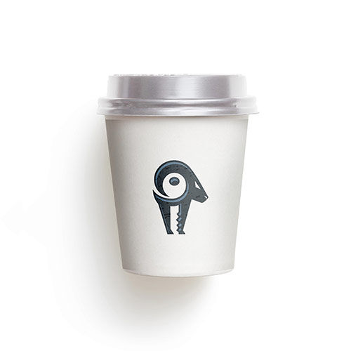 Ram Key Logo logo on a take-away coffee cup mockup