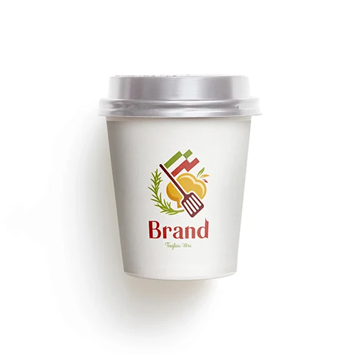 Italian Chef Hat Spatula Rosemary Flag Logo logo on a take-away coffee cup mockup