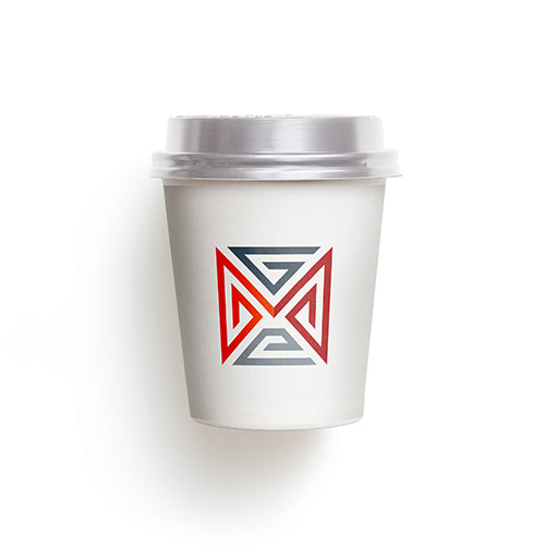 MGE Logo logo on a take-away coffee cup mockup