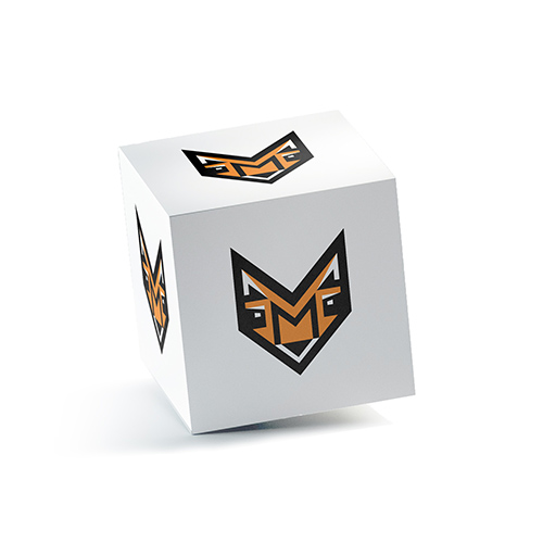 Letter M Fox Logo logo on a 3D square box mockup