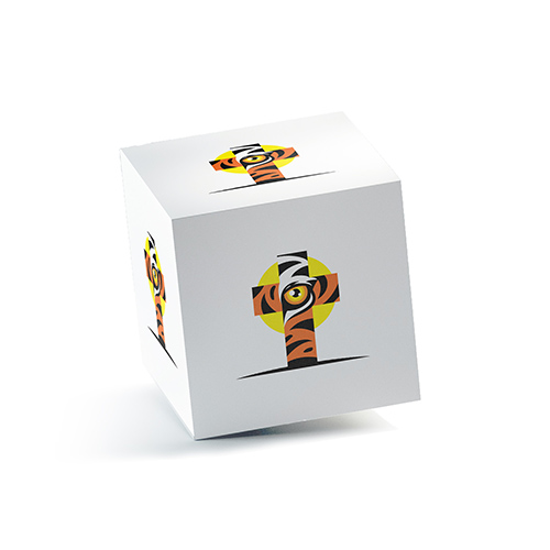 Tiger Cross Logo logo on a 3D square box mockup