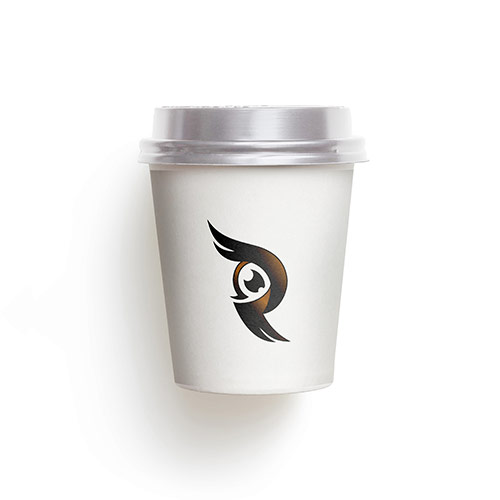 R Owl Eye Logo logo on a take-away coffee cup mockup