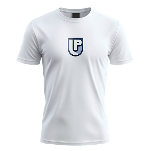UP Logo logo on a white t-shirt mockup