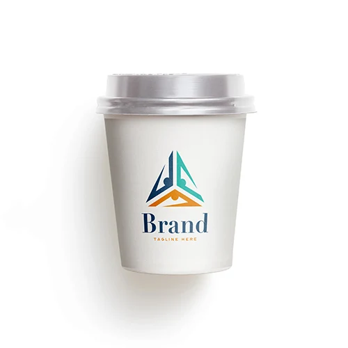 Delta Triangle Made of Three Abstract People logo on a take-away coffee cup mockup