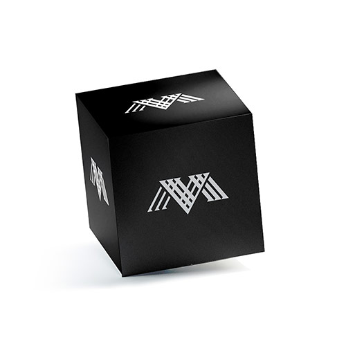 VM Logo logo on a 3D square box mockup