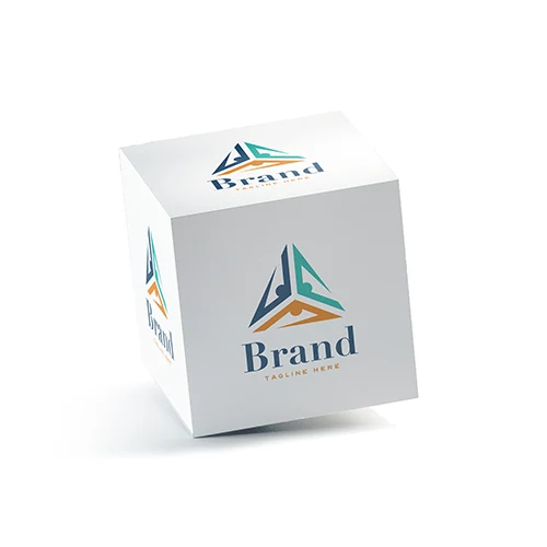 Delta Triangle Made of Three Abstract People logo on a 3D square box mockup