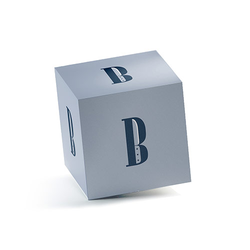 B Knife Logo logo on a 3D square box mockup