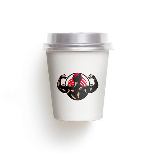 Sushi Strength Logo logo on a take-away coffee cup mockup