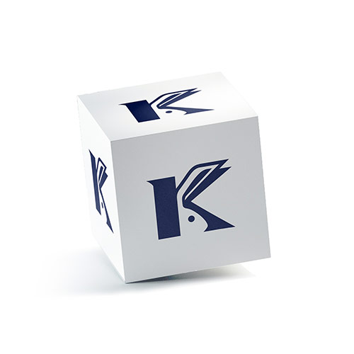 Letter K Rabbit Logo logo on a 3D square box mockup