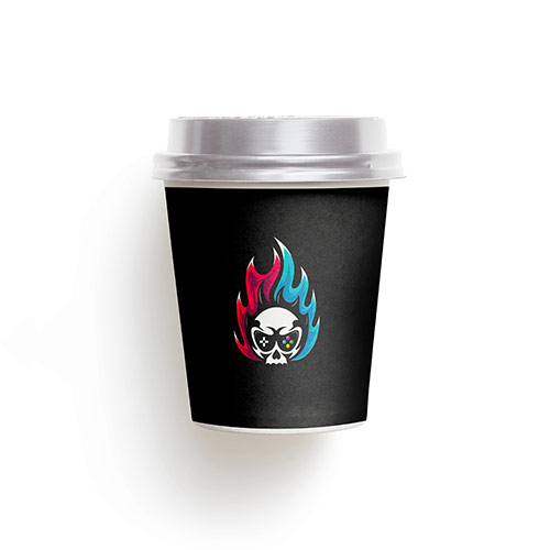 Gaming Skull Logo logo on a take-away coffee cup mockup