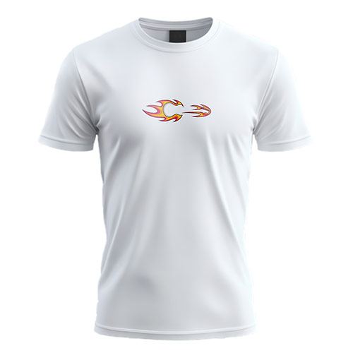 Flamin Guitar Logo logo on a white t-shirt mockup