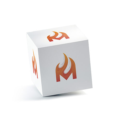 M Flame Logo logo on a 3D square box mockup