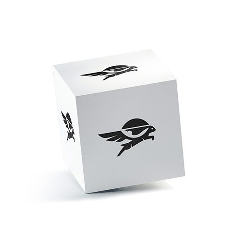 Flying Rabbit Logo logo on a 3D square box mockup