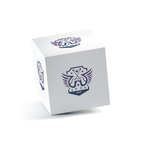 Guitar Logo logo on a 3D square box mockup