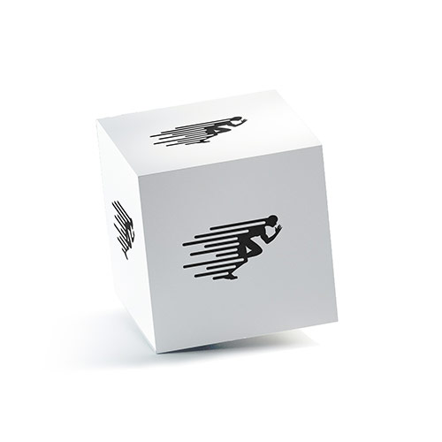 Run Logo logo on a 3D square box mockup