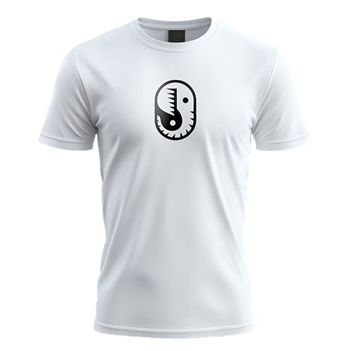 Elephant Yin Yang Logo logo on a white t-shirt mockup