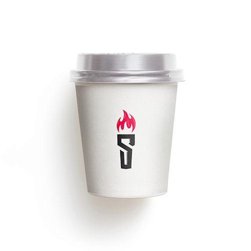 S Torch Logo logo on a take-away coffee cup mockup