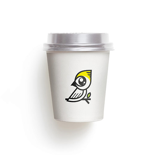 Cute Cockatoo Bird Logo logo on a take-away coffee cup mockup