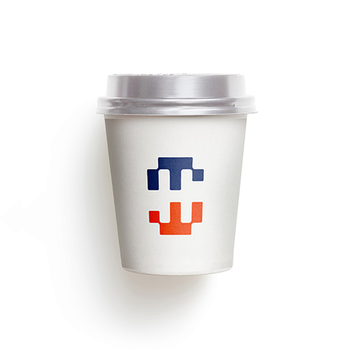 Pixel Letters M H W Logo logo on a take-away coffee cup mockup