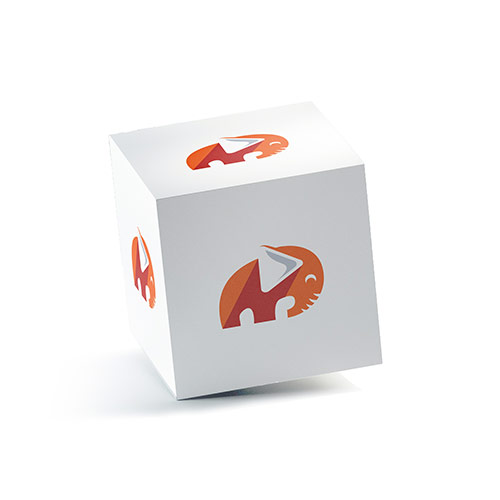 Media Elephant Logo logo on a 3D square box mockup