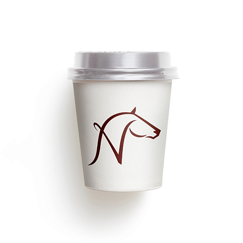 Letter N Horse Logo logo on a take-away coffee cup mockup