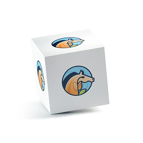 Flower Horse Logo logo on a 3D square box mockup
