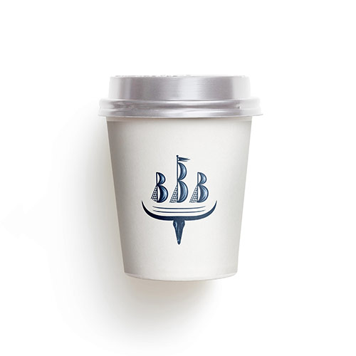 Bull Ship Logo logo on a take-away coffee cup mockup