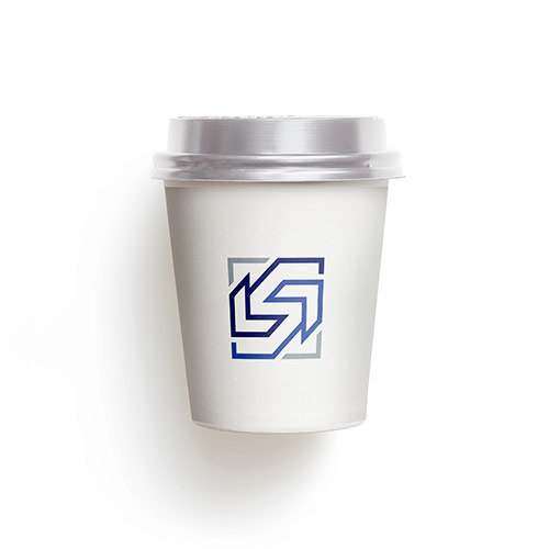 S Arrow Logo logo on a take-away coffee cup mockup