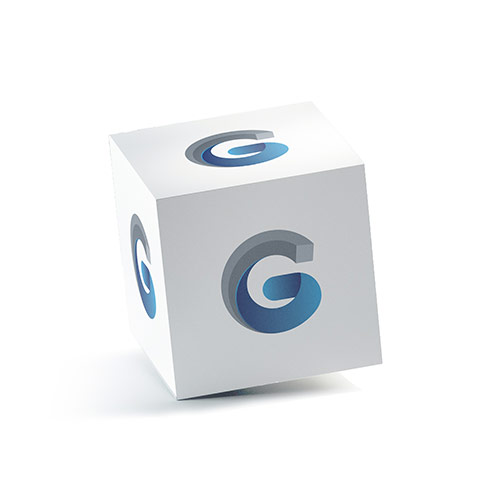 G Logo logo on a 3D square box mockup