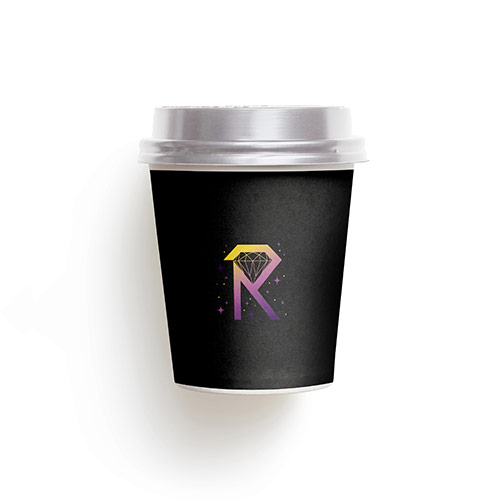 R Diamond Logo logo on a take-away coffee cup mockup