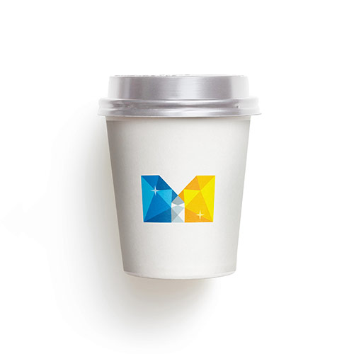 M Diamond Logo logo on a take-away coffee cup mockup