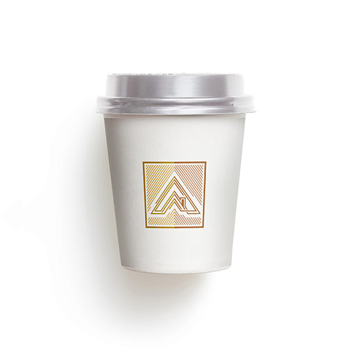 Arrow Roof Logo logo on a take-away coffee cup mockup