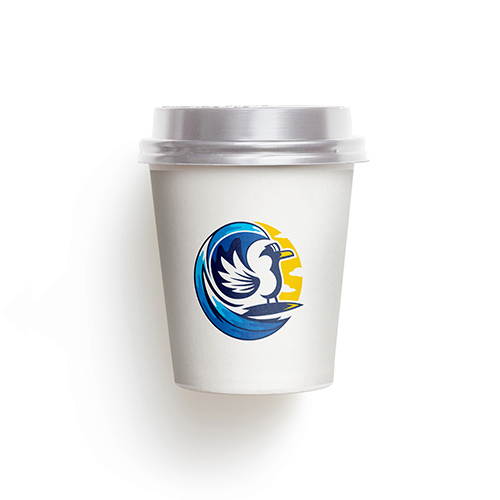 Surfing Bird Logo logo on a take-away coffee cup mockup