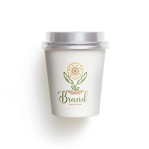 Organic Soybeans Line Art Flower Logo logo on a take-away coffee cup mockup