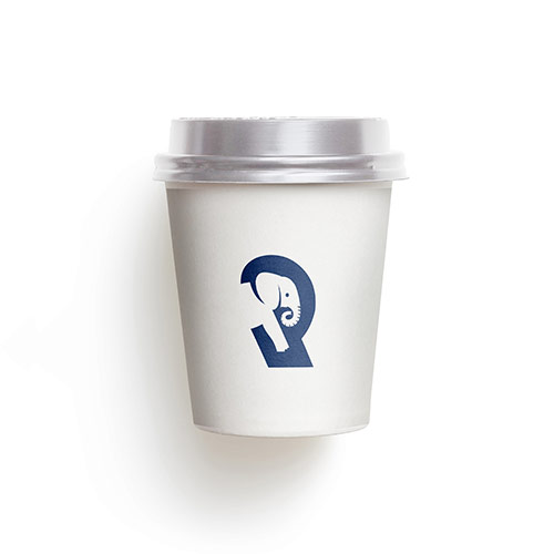R Elephant Logo logo on a take-away coffee cup mockup